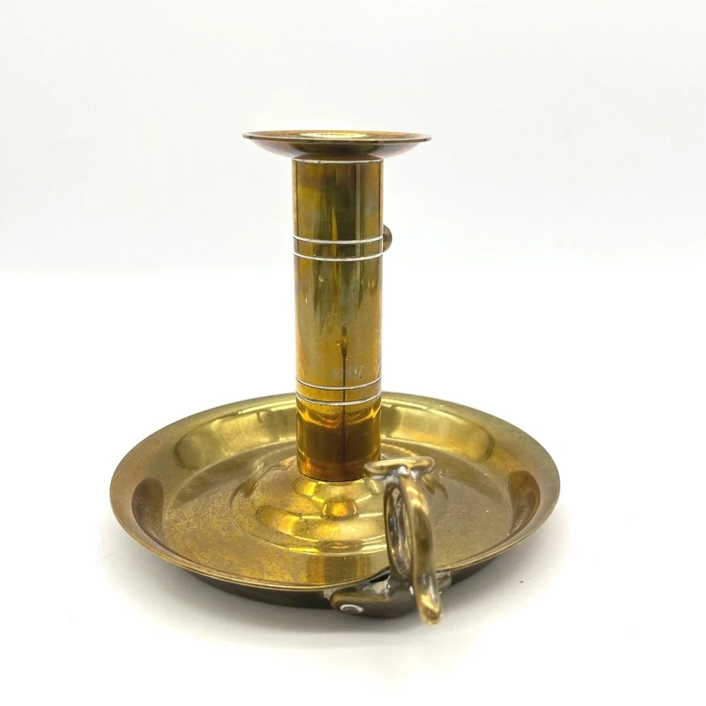 Vintage Brass Chamberstick Candlestick Holder with Finger Loop and Ejector Lever
